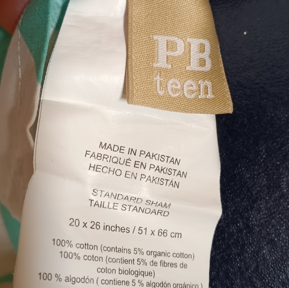 PBteen Zig Zag Chevron Percale Pillow Sham Pair Teal/White - Picture 4 of 4